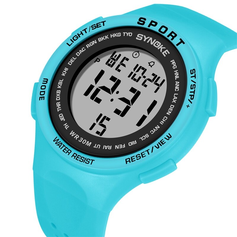 Synoke Vrouwen Horloges Sport Horloge Ultralight Grote Wijzerplaat 30M Waterdichte Led Studenten Elektronische Mannen Horloges Relogio Masculino: Blue
