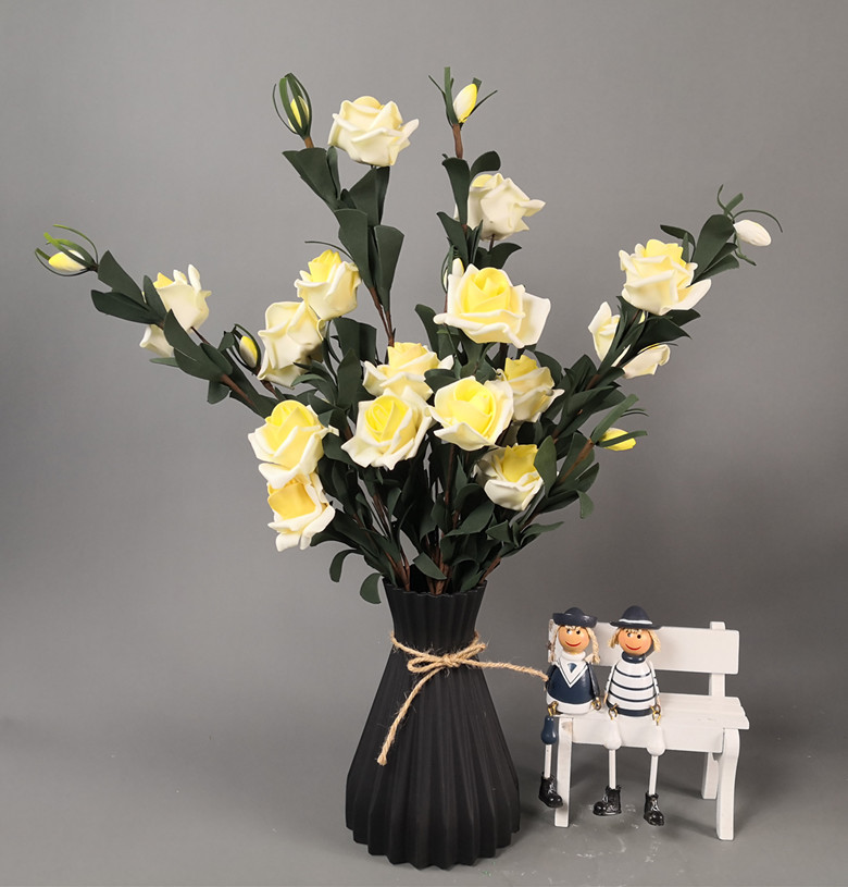 Jarrón de plástico de mimbre de imitación blanco con flores de cintura, jarrón para decoración de sala de estar