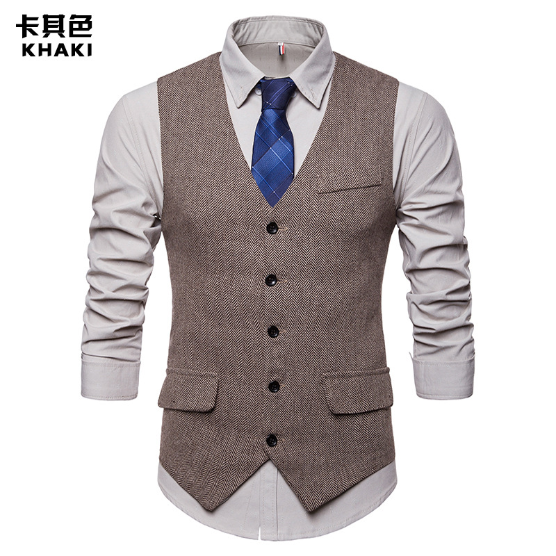 Gilet homme à chevrons veste simple boutonnage J hommes Slim Fit laine Blazer gilet: Kaki / M