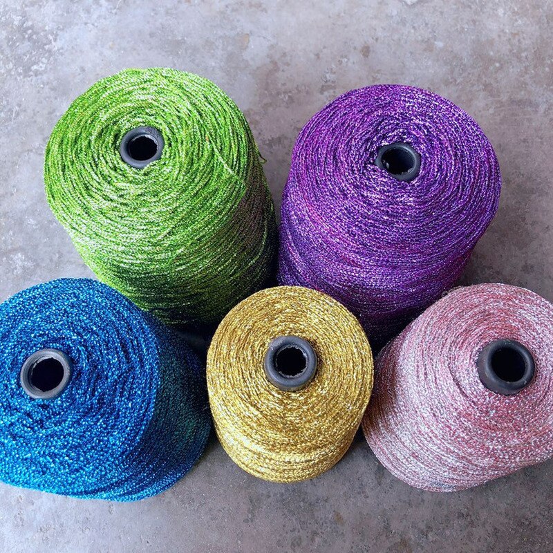 Hilo de ganchillo para tejer a mano, hilo fino hueco, oro, plata, seda brillante, metalizado, hilo aguja, artesanal, bolsa de oso hecho a mano, 500g