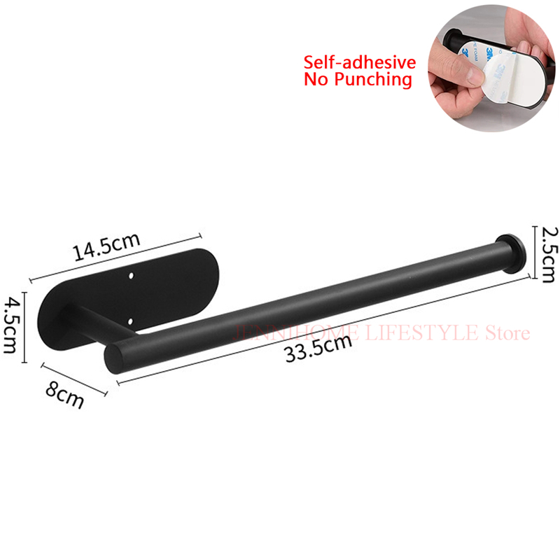 Lijm Wc Papierrolhouder Organizer Wall Mount Zwart Opslag Stand Keuken Badkamer Tissue Handdoek Dispenser Roestvrij: Black