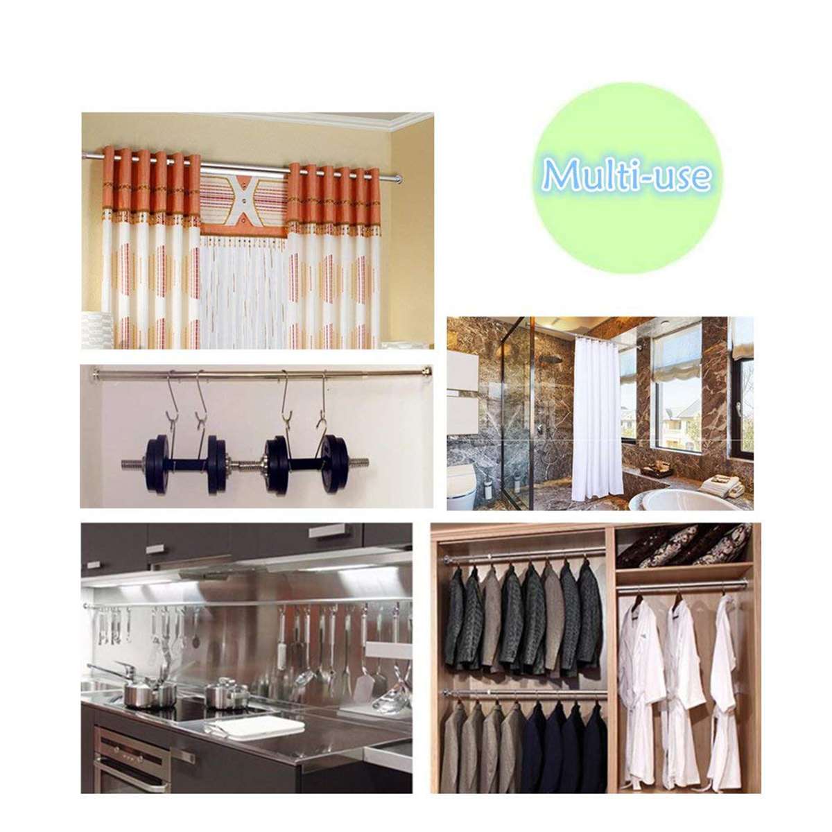 55-260CM Telescopic Shower Curtain Rod No Punching Stretching Curtain Rail Bar Household Products Tension Dry Clothes Pole