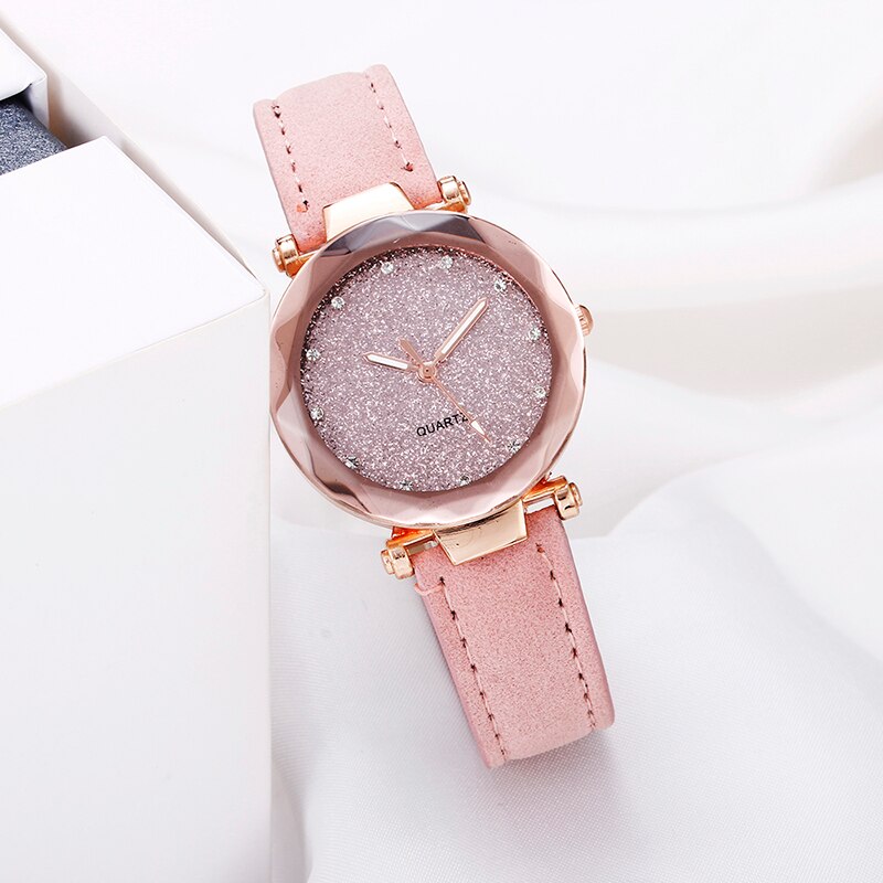 Montre Premium femme romantique ciel étoilé montre en cuir strass simple dames bracelet givré montre pailleté