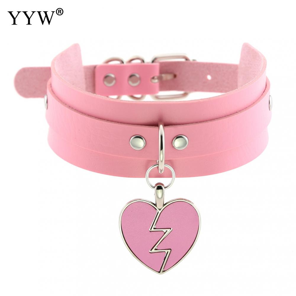 Zwarte Punk Hart Choker Kraag Goth Kettingen Rock Gothic Sieraden Leer Choker Vrouwen Meisjes: pink