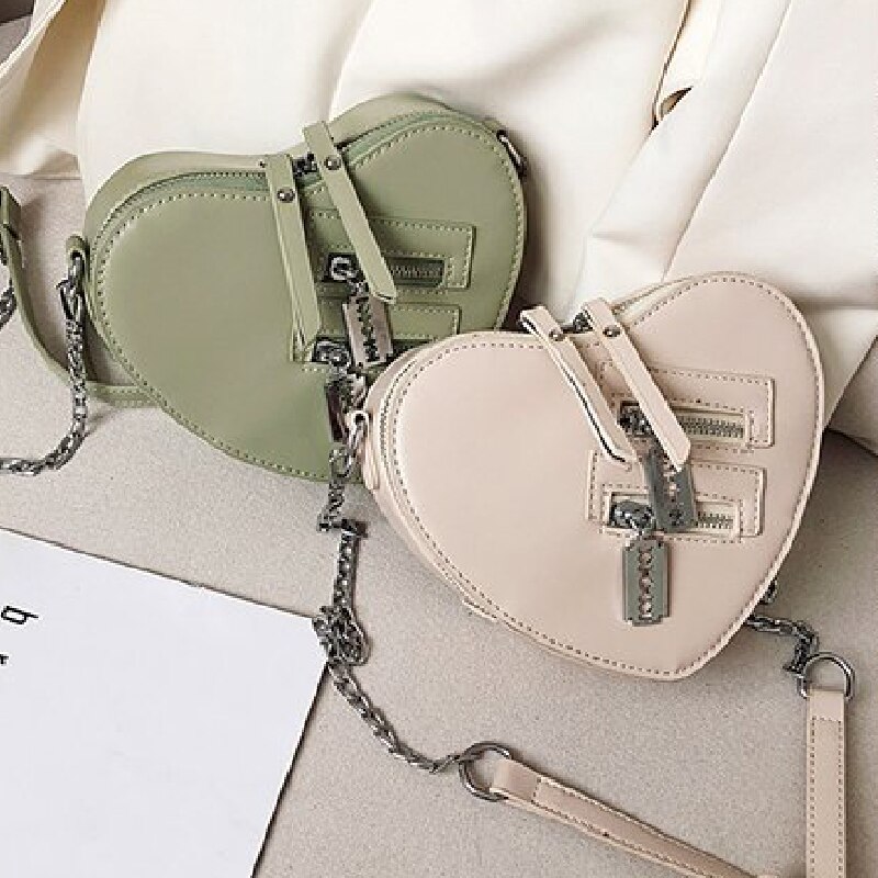 Women Red Heart Shape Shoulder Bag Korean Style Ladies Chain Crossbody Bag Purse And Clutch Bag Pu Leather Bag