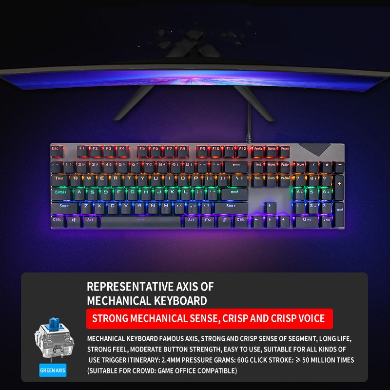 Gaming Mechanische Toetsenbord Usb Wired 104 Keys Led Backlit Rgb Toetsenborden Voor Tablet Desktop