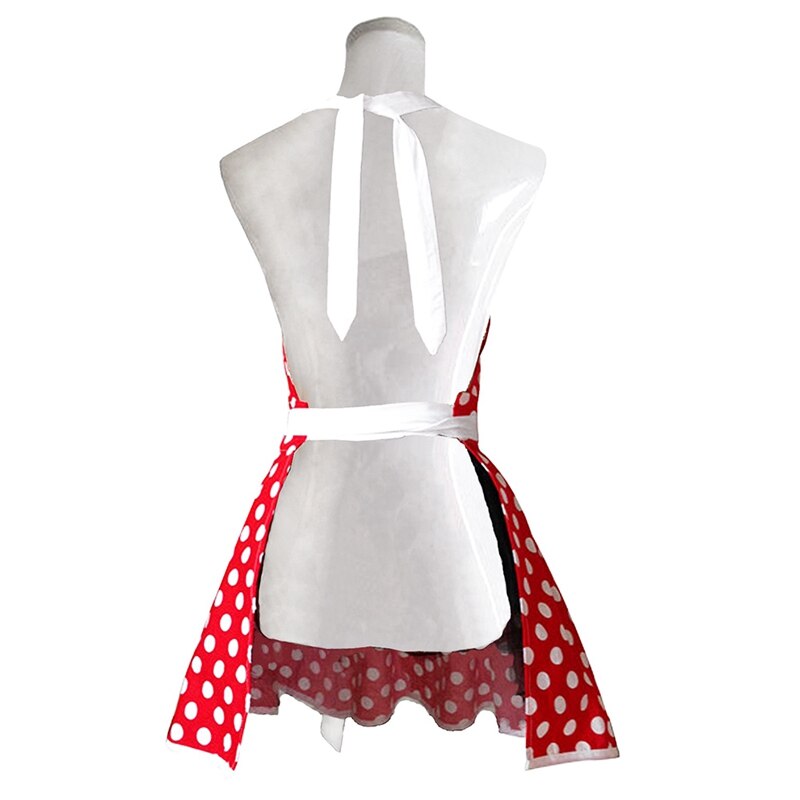 Delantales de cocina Retro rojo encantador para mujer y niña, delantal Vintage de algodón con lunares para salón de cocina, vestido de Navidad