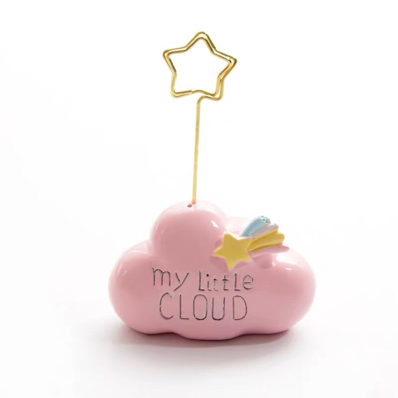 Kawaii sød pink sky harpiks besked bord metal holder klip memo klip besked foto postkort holder mappe klip