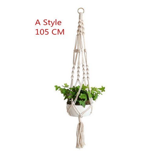 Vintage indretning hængende planter kurv jute reb flettet håndværk hængende kurve urtepotte planteholder potte makrame plante bøjle: Lysegrå