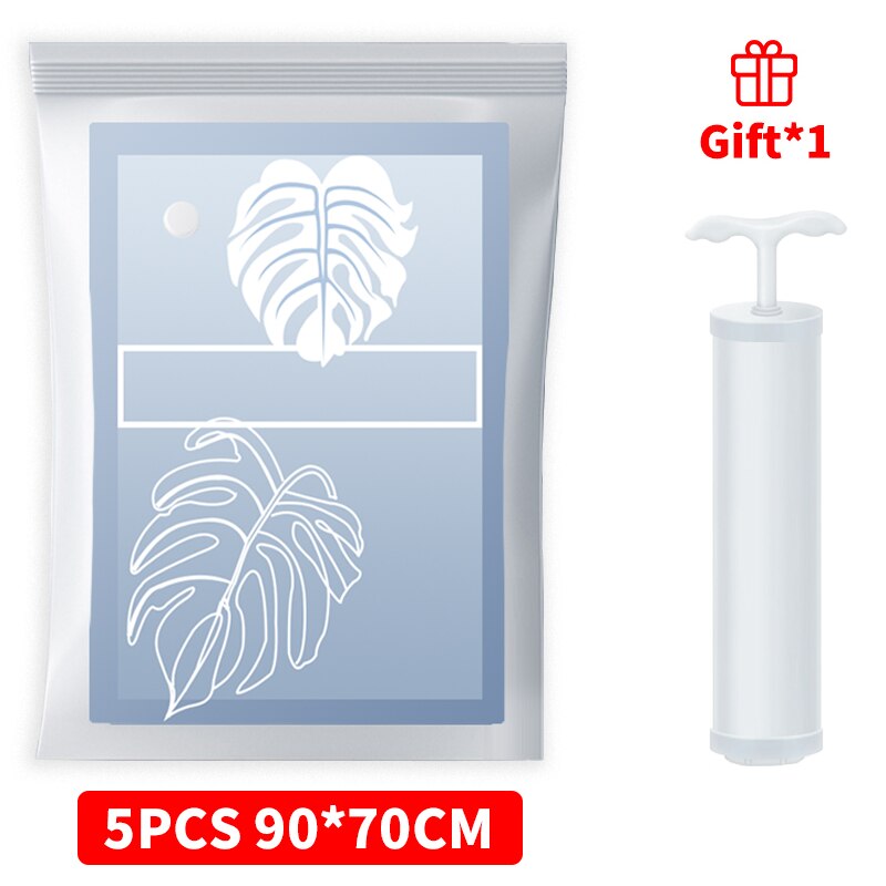 Vakuumposer til klær 2/5/10/11 stk oppbevaringspose med ventiltrykt sammenleggbar komprimert organisator reise plassbesparende forseglingspakke: 5 stk 90 x 70cm