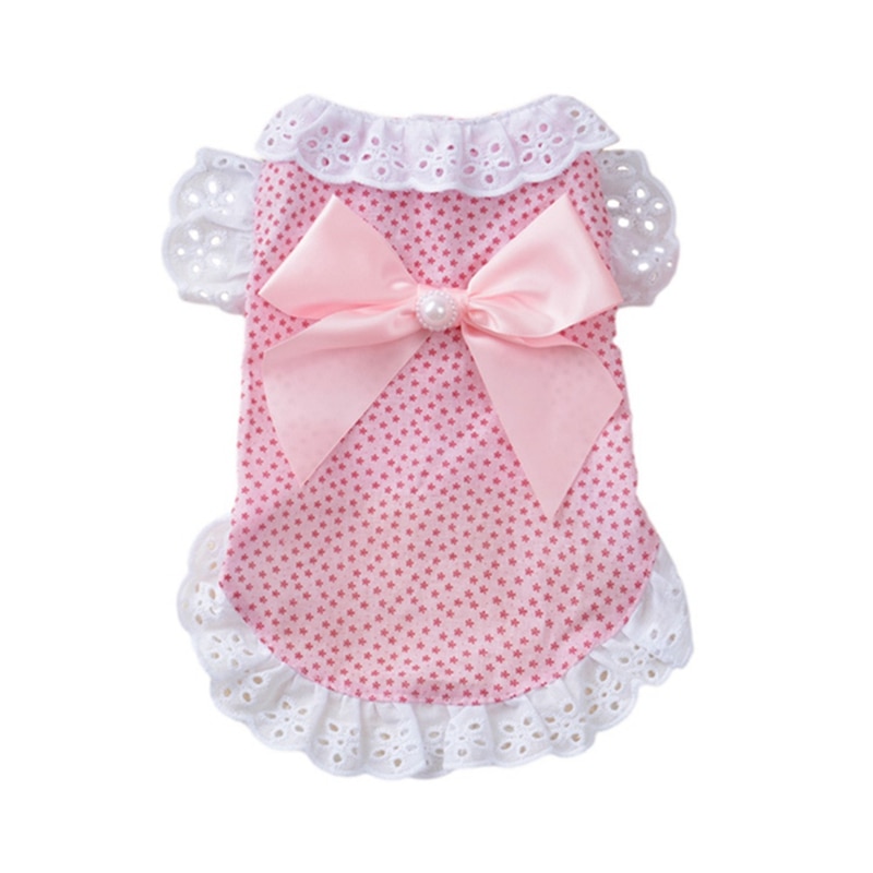 Cotton Lace Floral Bow Pet Dog Dress For Small Dogs Summer Chihuahua Pug Yorkie Clothing Puppy Cat Clothes Dog Wedding Dresses