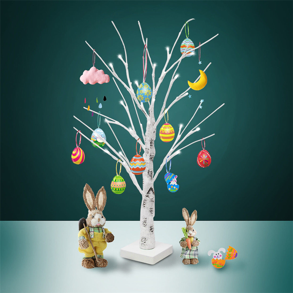 60cm Easter Tree With 24 LED Lights White Light Up Mini Twig Tree Lamp Decorations for Hanging Easter Eggs Hang Ornaments