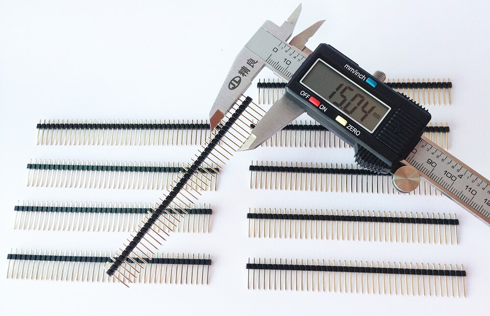 10 st 2.54mm 1 x 40p l7.5/11.4-40mm lång enkelrad rak, stapelbar trådbygel mässing guldpläterad pcb-kontakt hanstiftshuvud