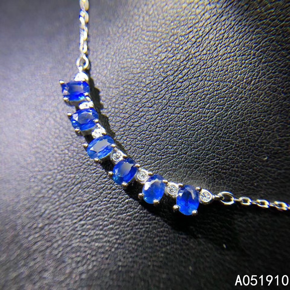 925 Sterling Zilveren Hanger Ketting - Natuurlijke Saffier - Ovaal Solitair - Klassieke Stijl