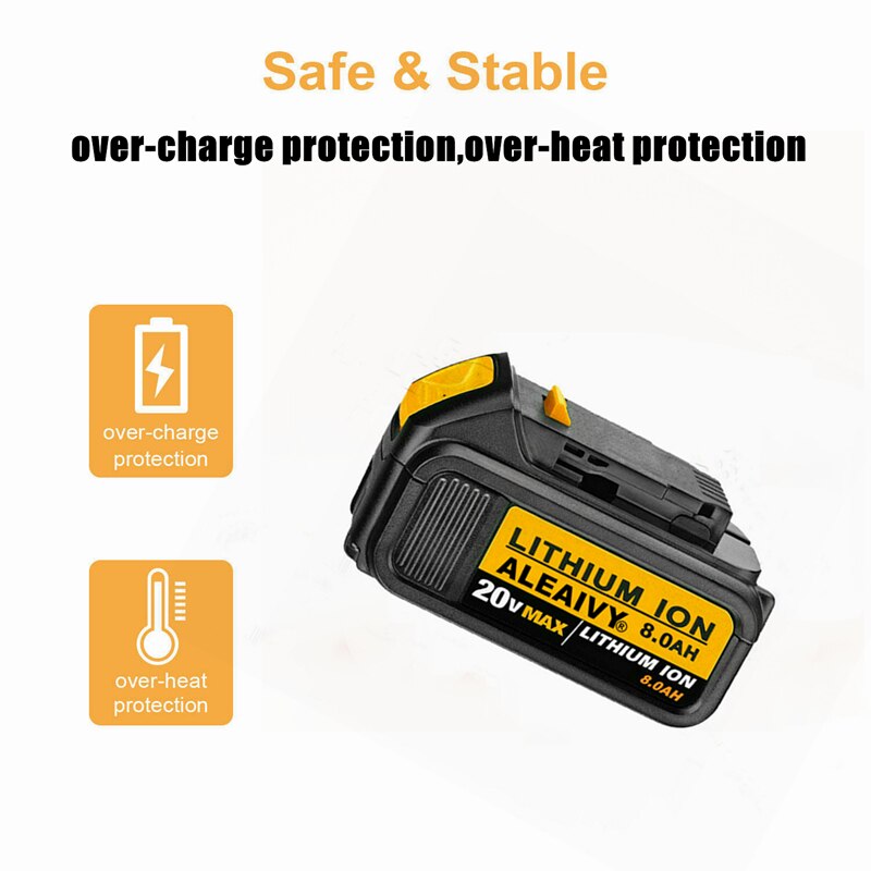 Aleaivy 18V 20V Max XR Battery 8.0Ah with Charger - Replacement for Dewalt DCB184 DCB181