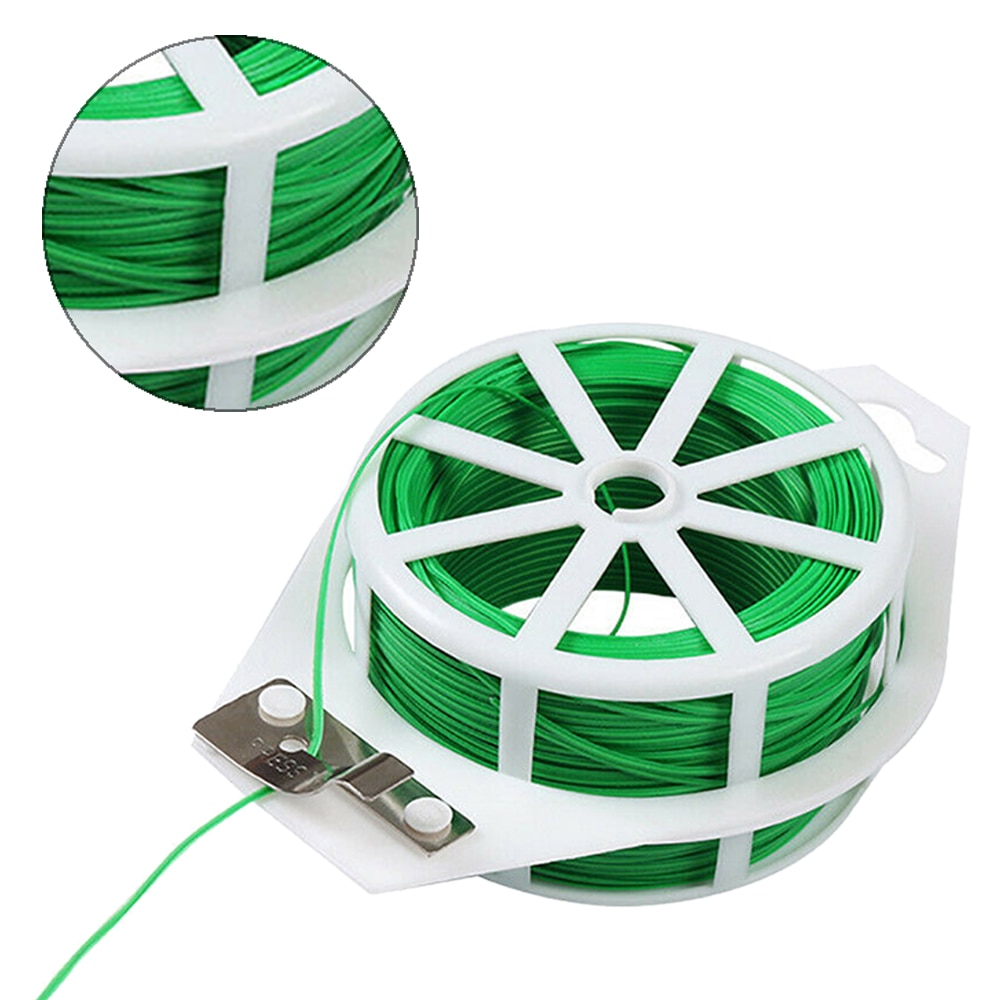 Nuttig 20/50m Tuin Twist Tie Wire Cable Reel Met Cutter Groene Twist Tie Reel PVC gecoat Plant Ondersteuning Flexibele Draad