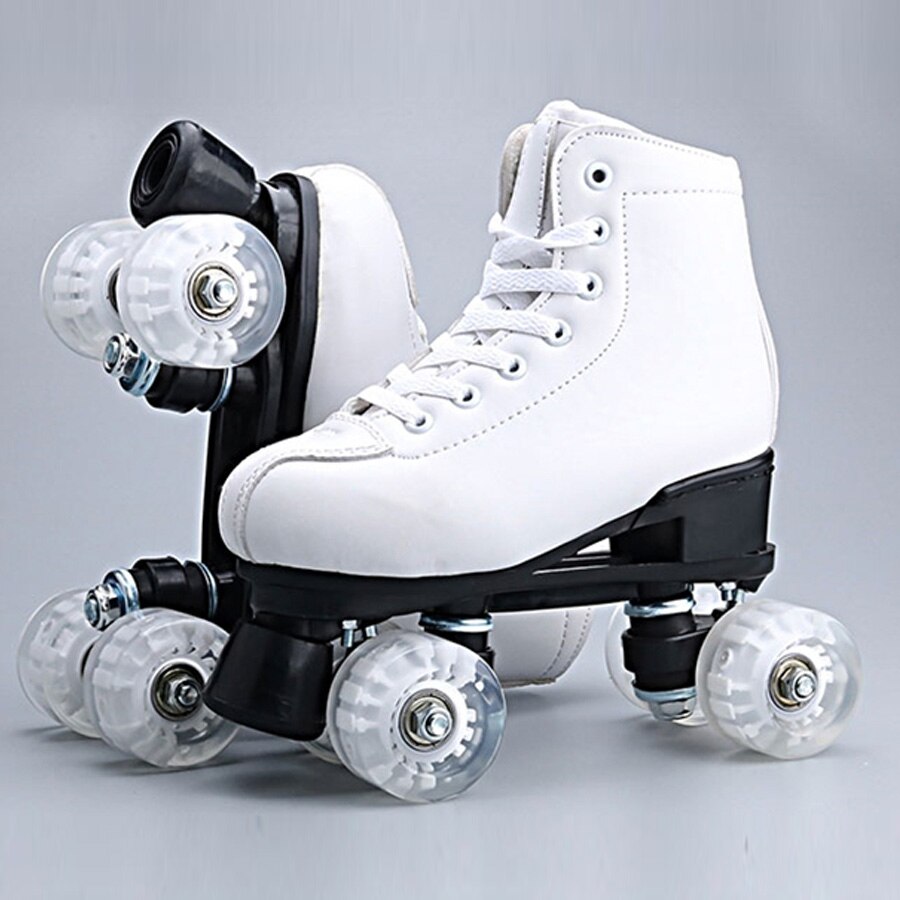 Patines Japy de cuero Artificial, Patines de doble línea, para mujer, hombre, Adulto, dos líneas, Patines con PU blanco, 4 ruedas