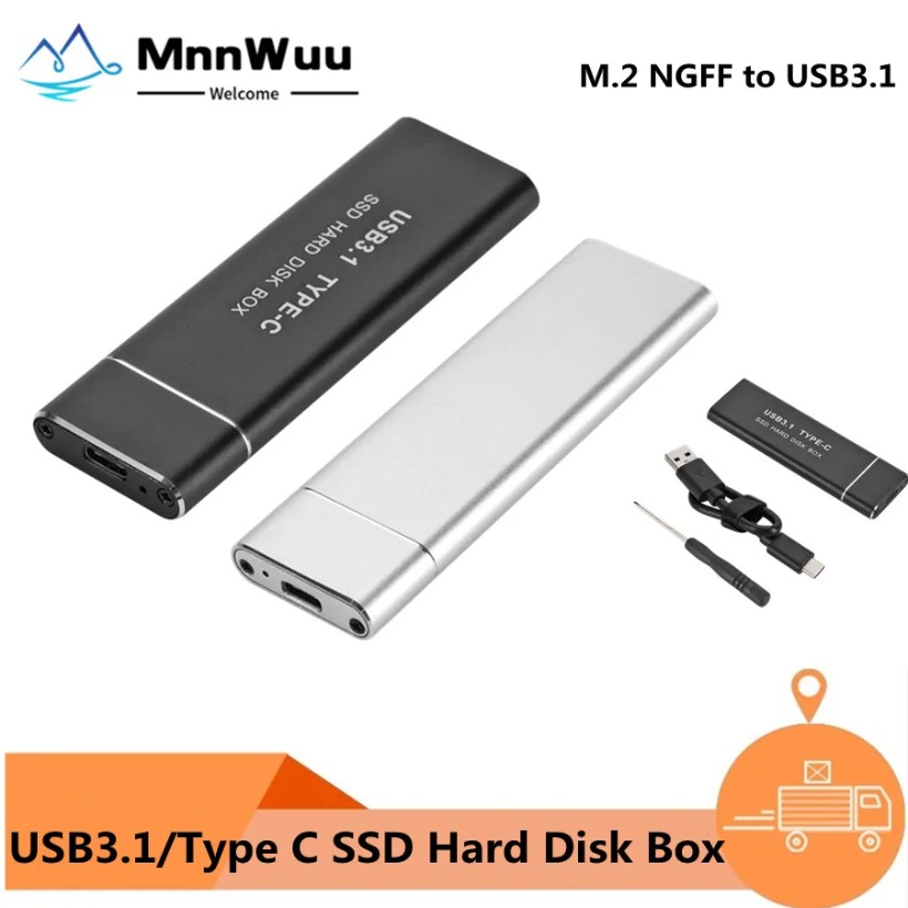 MnnWuu USB 3.1 Type-C to M.2 NGFF SSD Mobile Hard Drive Disk Box 6Gbps External Enclosure Case for m2 SATA SSD USB 3.1 2260/2280