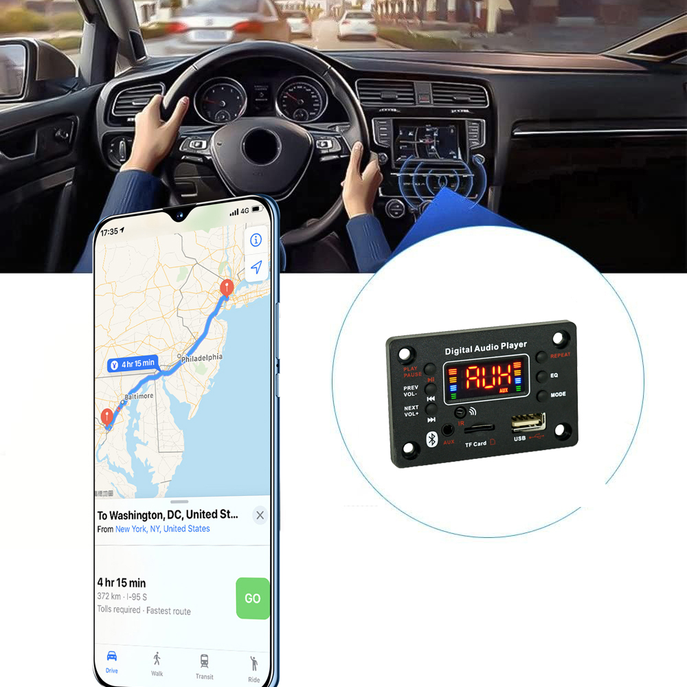 12V Bezprzewodowy dekoder Bluetooth 5.0 MP3 WMA Płyta Car Audio USB TF FM Radio Moduł Kolorowy ekran Odtwarzacz MP3 z pilotem zdalnego sterowania