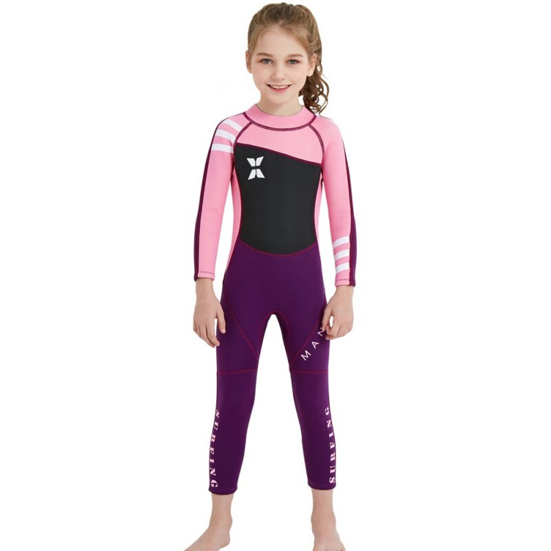 Child One-piece Diving Suit 2.5mm Surfing Wetsuit Kids Neoprene Thermal Swimsuit Wetsuits for Diving Swimming Surfing: Pink Purple / XXL