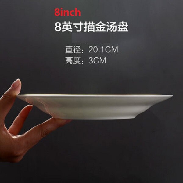 Golden Edge PlateTangshan Bone Porcelain Plate Vegetable Plate Deep Plate Household Large Porcelain Plate: A