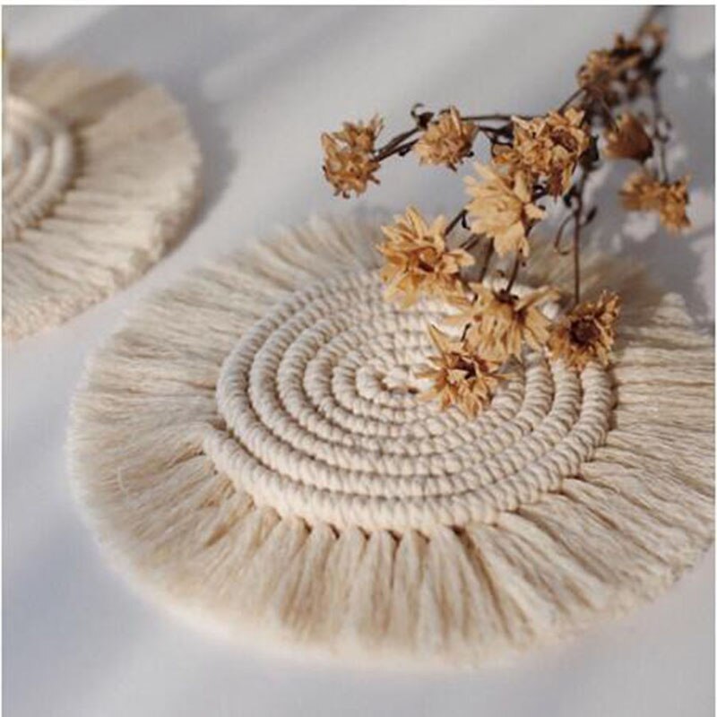 Posavasos de macramé tejido a mano, manteles individuales trenzados, Decoración de mesa, placa de mesa resistente al calor, tapete para taza, almohadillas para bebidas: style 1