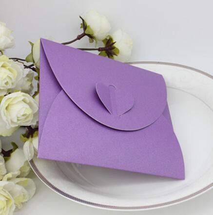 50 pcs/lot Kraft Paper Envelop 5.1x5.1inch(13x13cm) Envelpes for Invitations 5color Post Card Holder Love Heart Paper Envelope: Purple