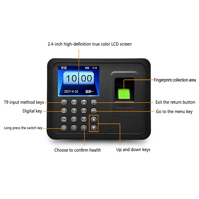 Biometrische Vingerafdruk Aanwezigheid Machine Lcd Display Usb Biometrische Dc 5V/1A Time Clock Recorder Werknemer Controleren-In reader