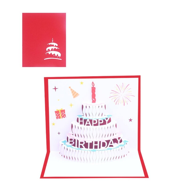 517E Happy Birthday Cake 3D Pop Up Greeting Cards with Envelope for Wife Girlfriend Mom Boy Girl Friend Family Teacher: Red