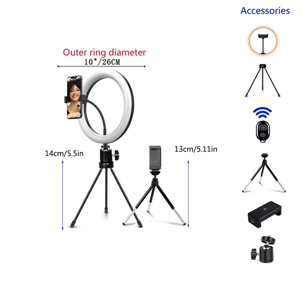 Led Selfie Ring Licht Cirkel Vullen Licht Dimbare Lamp Trepied Make Fotografie Ringlicht Telefoon Standhouder Statief: Type9-10in light