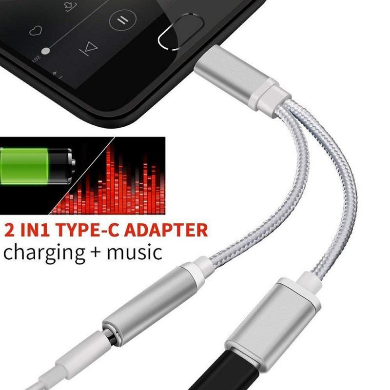 2 in 1 Typ-C Zu 3,5mm AUX Audio- Jack Ladegerät Adapter Kopfhörer Konverter Mini Stecker Splitter Für xiaomi Huawei Samsung