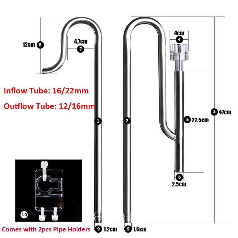 Aquarium Fish Tank Stainless Steel ADA Style Inflow Outflow Lily Pipe with Surface Skimmer