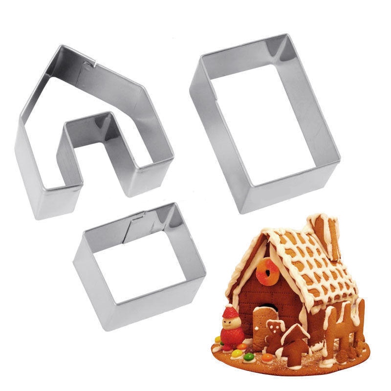 JX-LCLYL 3Pcs Mini Rvs Peperkoek Huis Cookie Cutter Set Biscuit Mold