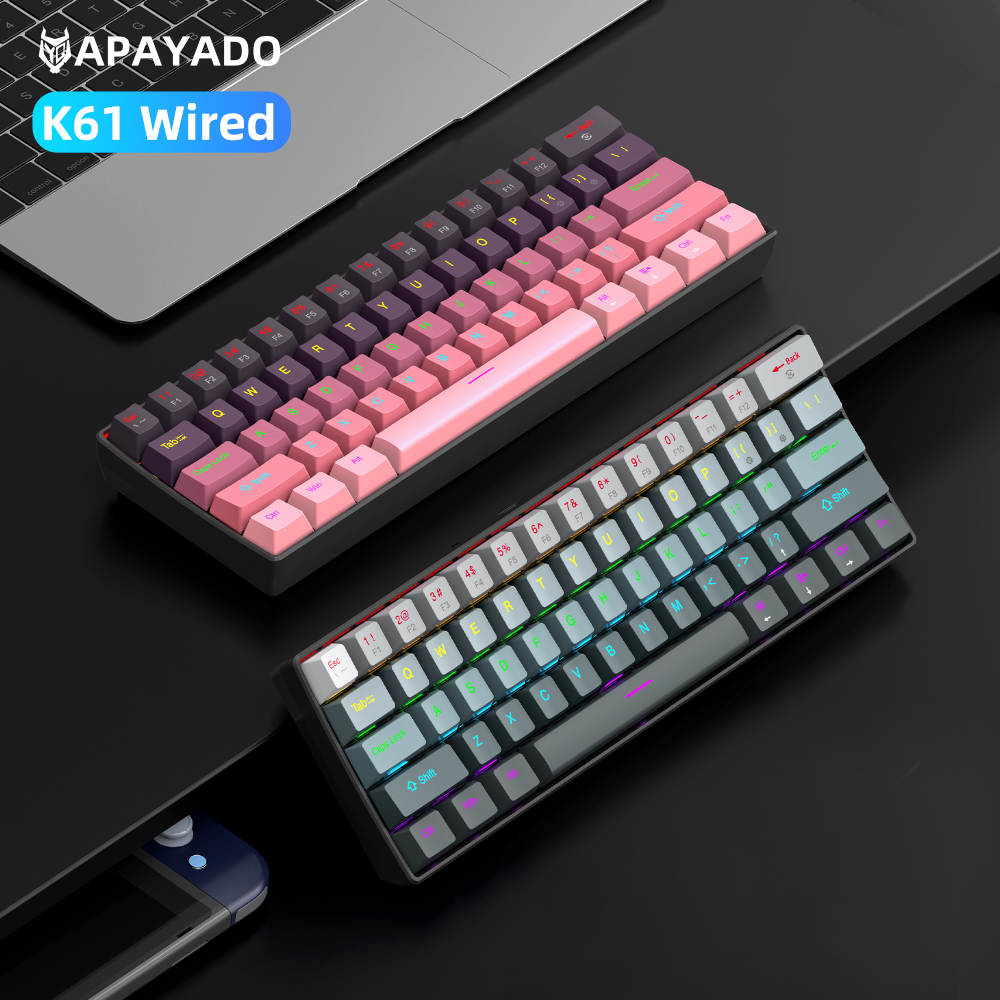Mini 61 Keys K61 Wired Mechanical Keyboard | Compact Layout | Detachable Cable | Gradient Keycaps | Full N-Key Rollover