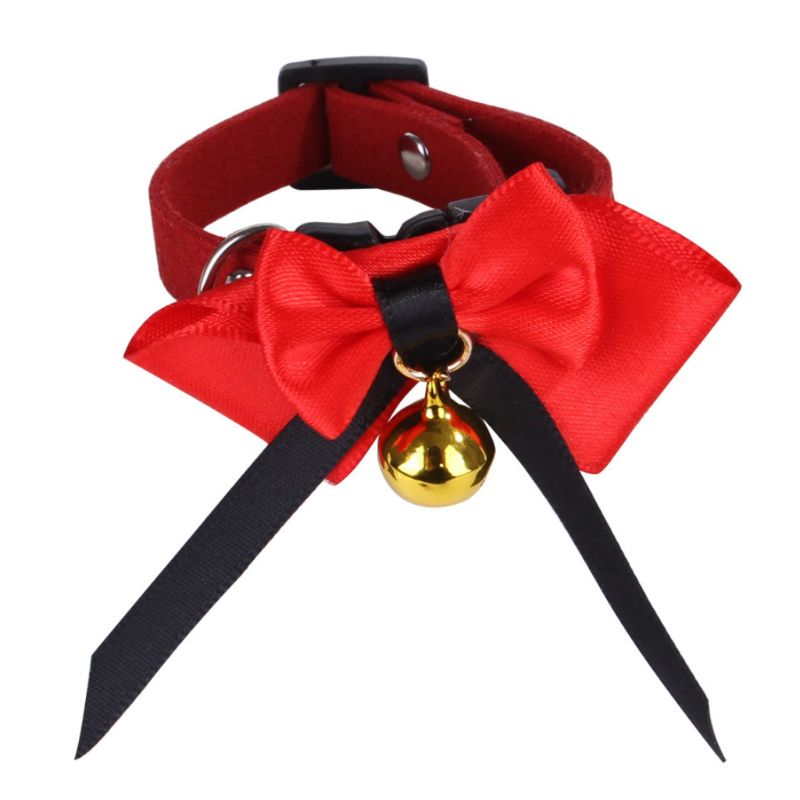 Adjustable Duck Bow Tie Collar with Bell Chicken Goose Necklace Pet Neck Strap Accessory: Red