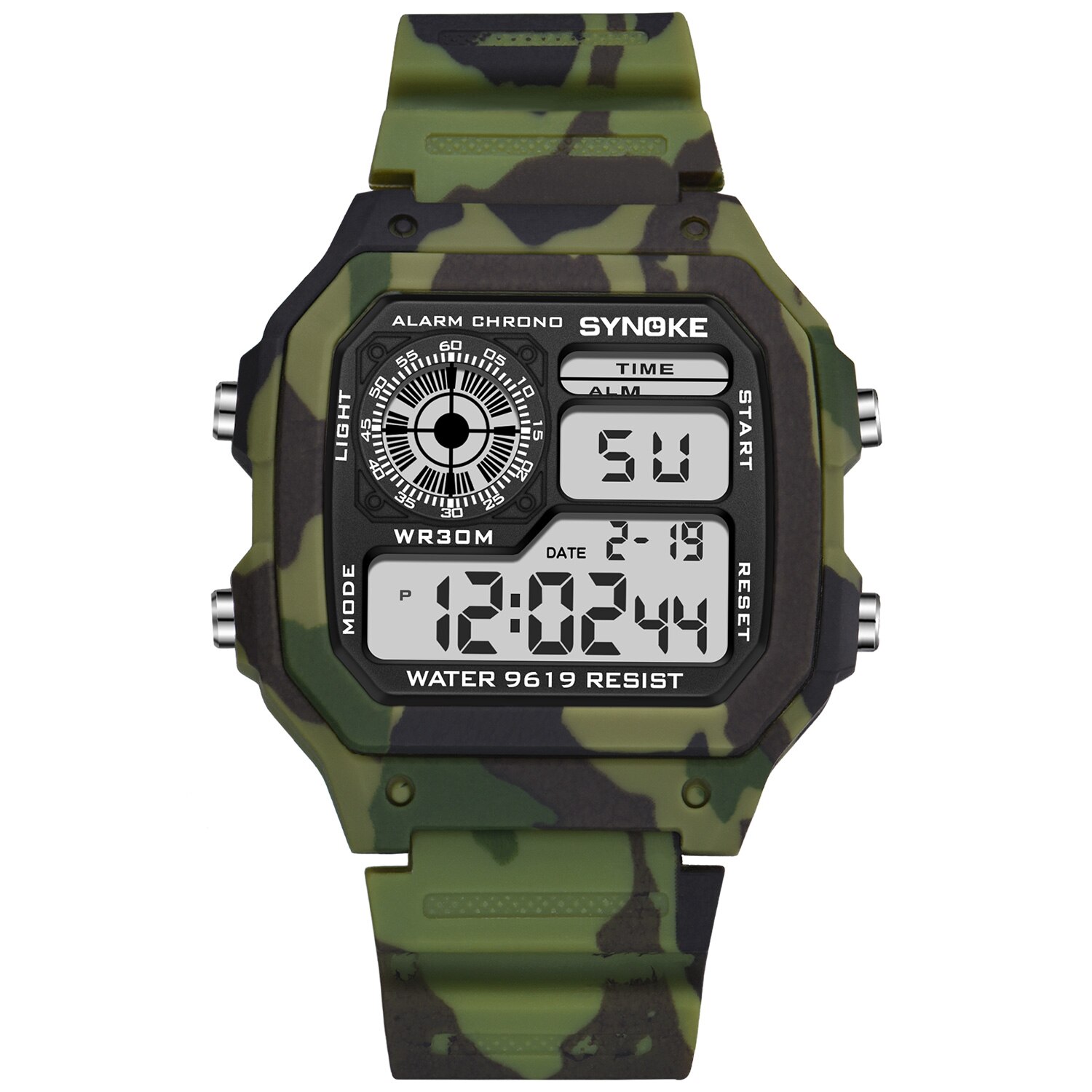 Heren Horloges Synoke Digitale Led Heren Horloge Plastic Body Life Waterdicht Wekker Mens Relogio Masculino Elektronische Horloge: Camouflage Green