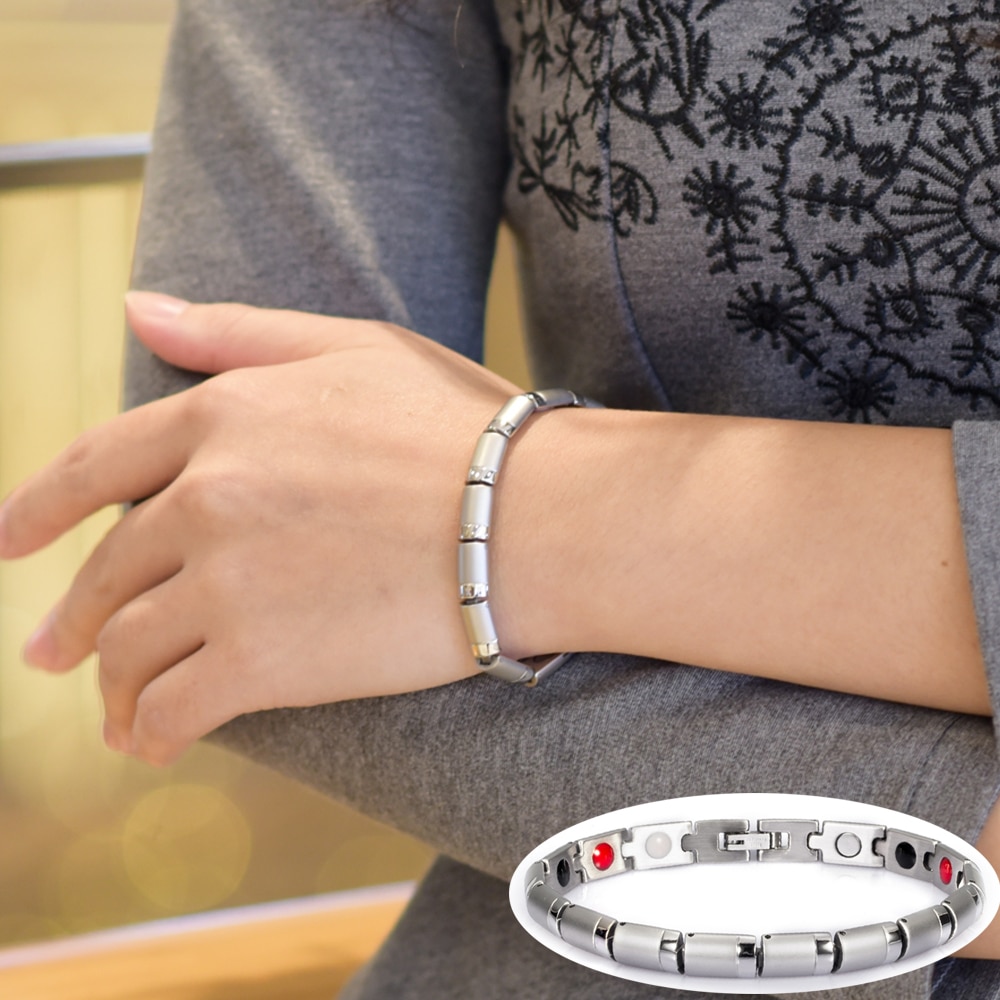 Magnetische Armband Voor Vrouwen Zilver Kleur Vriendschap Roestvrij Stalen Armband Vrouwelijke Germanium Gezondheid Energie Ketting Armband Vrouwen