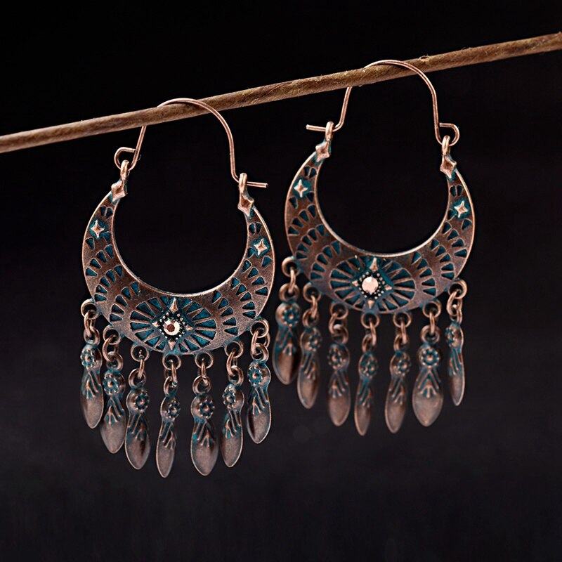 Egipt Vintage Bronze Tassel kolczyki jhumka dla kobiet 2019 Antique Vintage Flower turecki Tribal Indian Jewelry