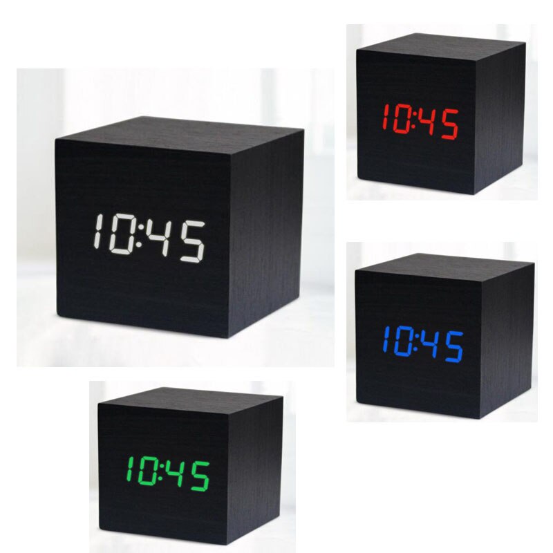 Digitale Thermometer Houten Wekker Alarm Datum Bureauklok Tafel USB Opladen Korte Voice-activated Elektronische Home Decor