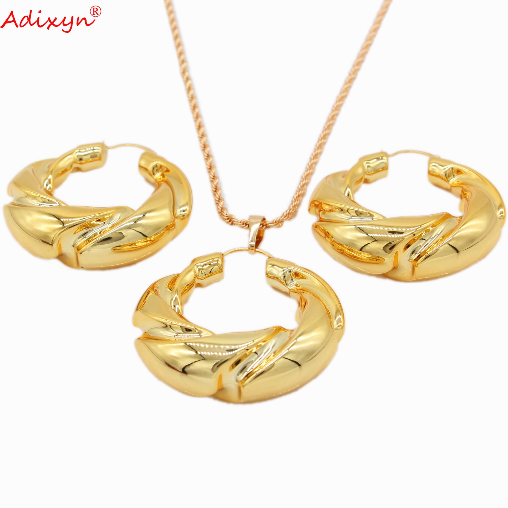 Adixyn modisch Großen Kreis Rose Gold Farbe Ohrringe/Anhänger/Halskette Romantische Schmuck einstellen murmeln der N032311