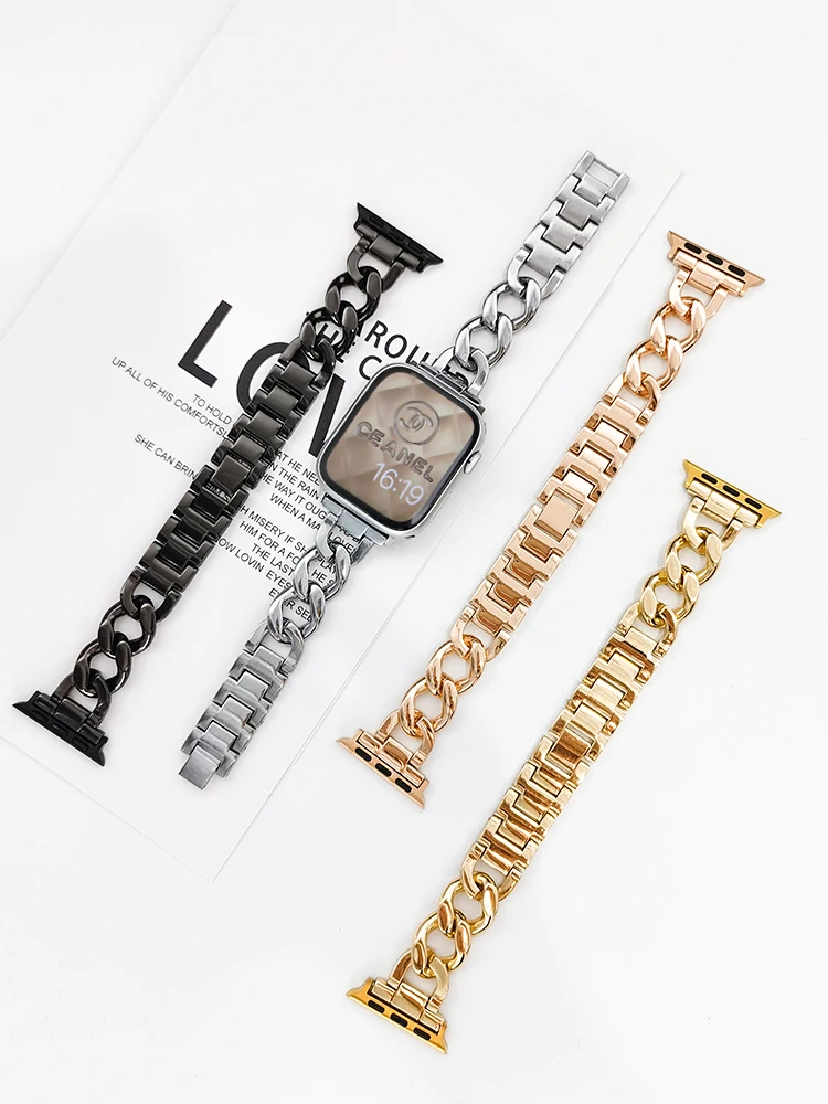 Bracelet en métal pour bracelet de montre Apple 41mm 45mm 38 40 42 44 49mm bracelet de chaîne en acier inoxydable pour iWatch série Ultra 9 8 7 SE 6 5 4 3