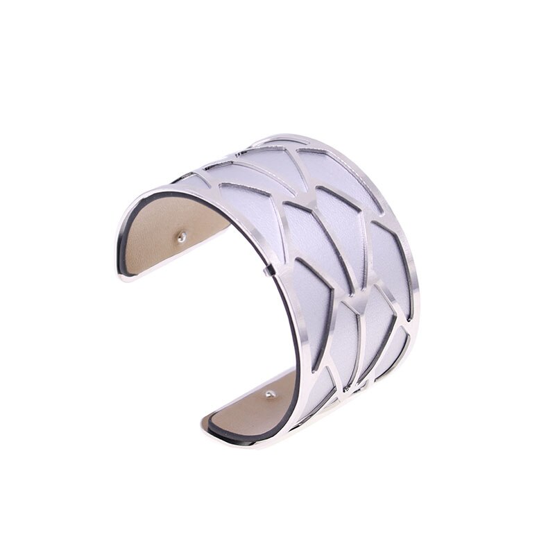 4cm udskifteligt læderarmbånd med sølvfarvet cannage-ærbødt armbånd armbånd femme bijoux: Wz0263