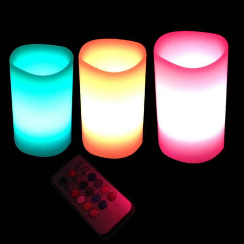 3Pcs Romantic Colors Changing Flameless LED Candle Light With Remote Control Wedding Party Birthday Valentine Lamp Supplies