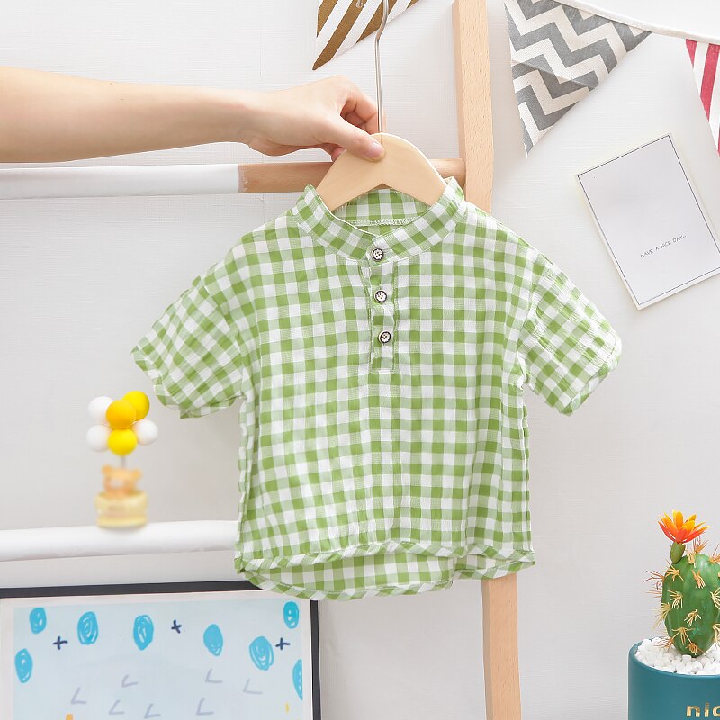 Sommer Kleinkind Jungen lässig Denim Overall Baby freundlicher Grün Plaid kurzarm Shirt Hosenträger Schlauch