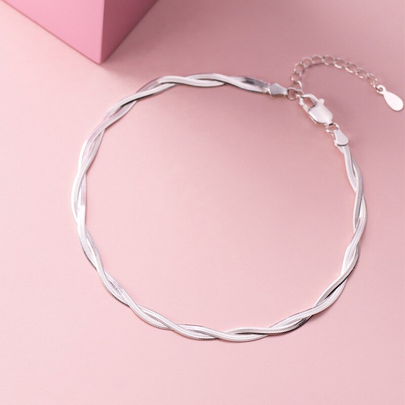 MIQIAO Double-layer Snake Chain Anklet For Women 925 Sterling Silver Foot Jewelry Rose Gold Color Ornament Platform: Silver