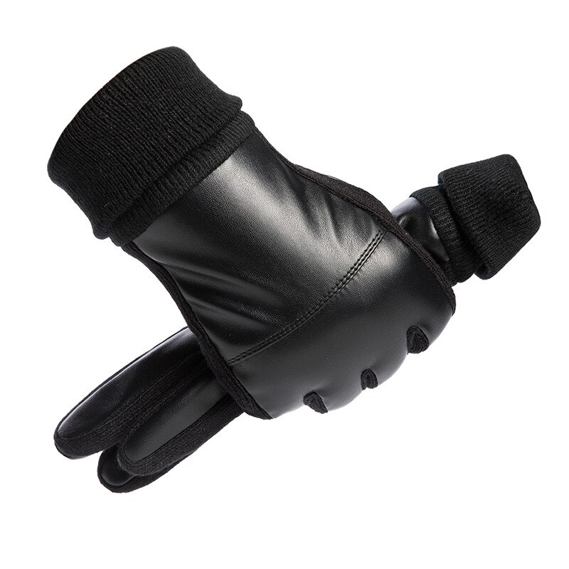 Nuevos guantes de cuero para abrigo de PU de invierno para hombre más guantes de conducción de terciopelo negro guantes de lana cálidos deportivos antideslizantes: XL