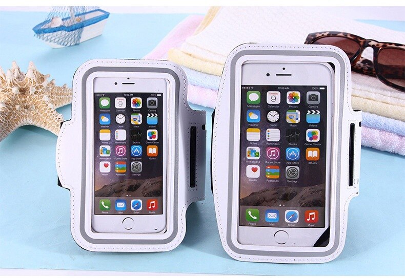 Universele outdoor sport telefoonhouder, armbandhoes voor samsung, sportschool hardloop telefoontas, armbandhoes voor iphone xs max voor samsung: Wit l