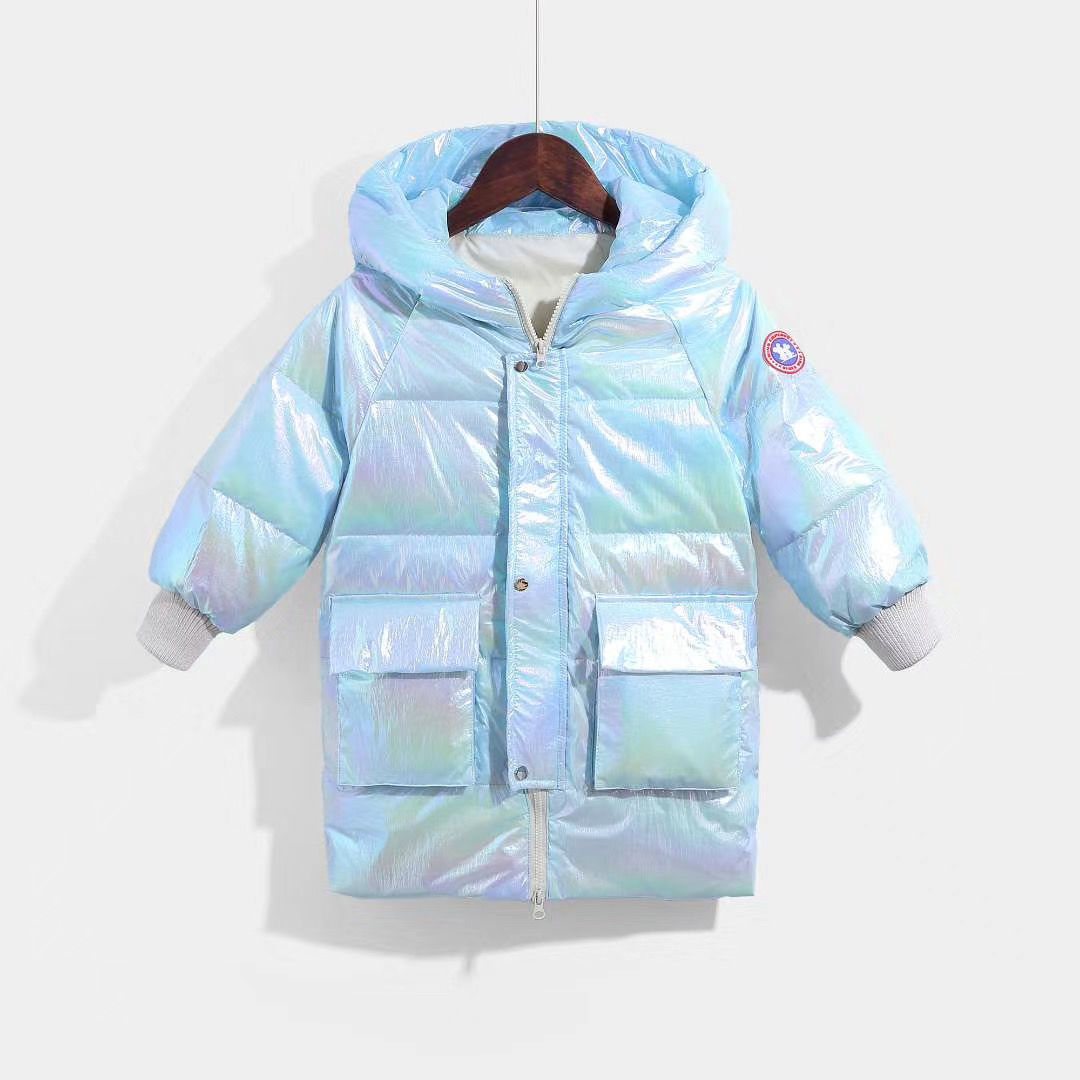 Doudoune mi-longue arc-en-ciel colorée en duvet de canard blanc pour enfant, parka à capuche pour bébé, manteau d'hiver pour petite fille