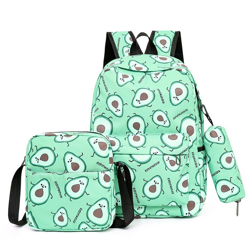 3 Stck einstellen Nette Avocado Frauen Rucksack Kawaii Schule Tasche Für Mädchen Große Kapazität Scoolbag lässig Damen Buch Taschen Oxford mochila