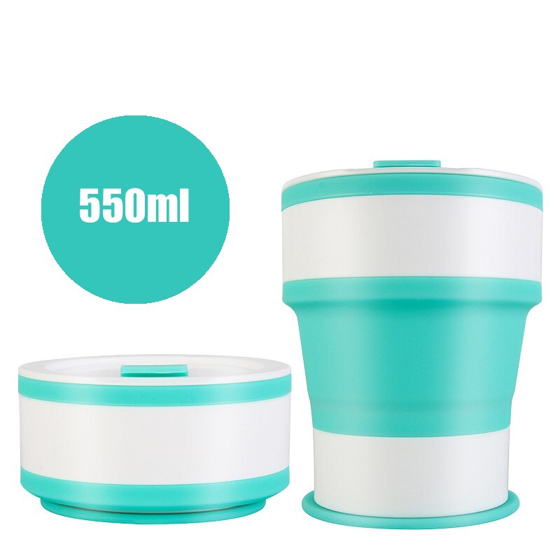 Opvouwbare Siliconen Cup Mokken Draagbare Siliconen Telescopische Drinken Inklapbare Silica Koffie Cup Met Deksels Reizen 350ml en 550ml: 550ml Cyan